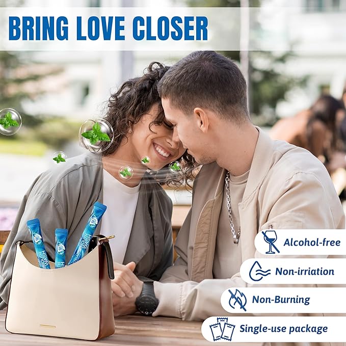 Portable Travel Size Mouthwash Packets - TSA-Approved Mini Mint Mouthwash for Adults, Alcohol & Fluoride-Free Oral Care for Air Travel, Dates & Office, 60 Individually Wrapped 0.4oz Packs