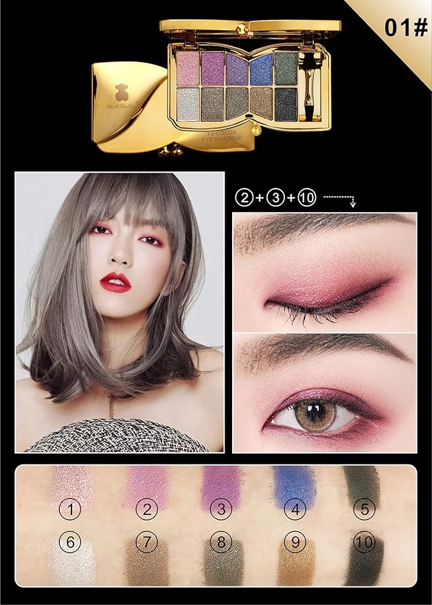 Glitter Eyeshadow Palette, 10 Colors Sparkle Shimmer & Matte Eye Shadow Highly Pigmented Waterproof Long Lasting Makeup Set (Color 1)