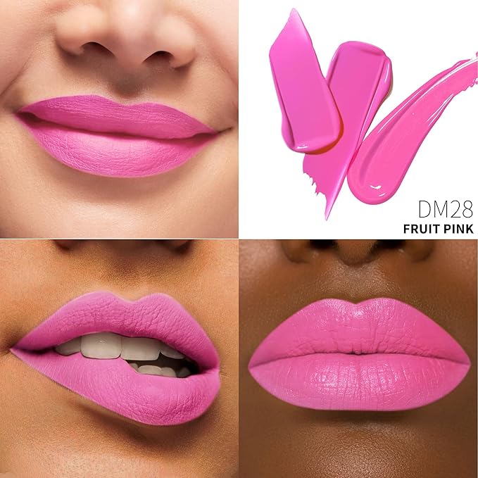 Pink Lipstick Matte for Women Superstay Hot Pink Long Lasting Lipstick Smudgeproof Liquid Lipsticks Cruelty Free Lip Makeup (DM28 Fruit Pink)