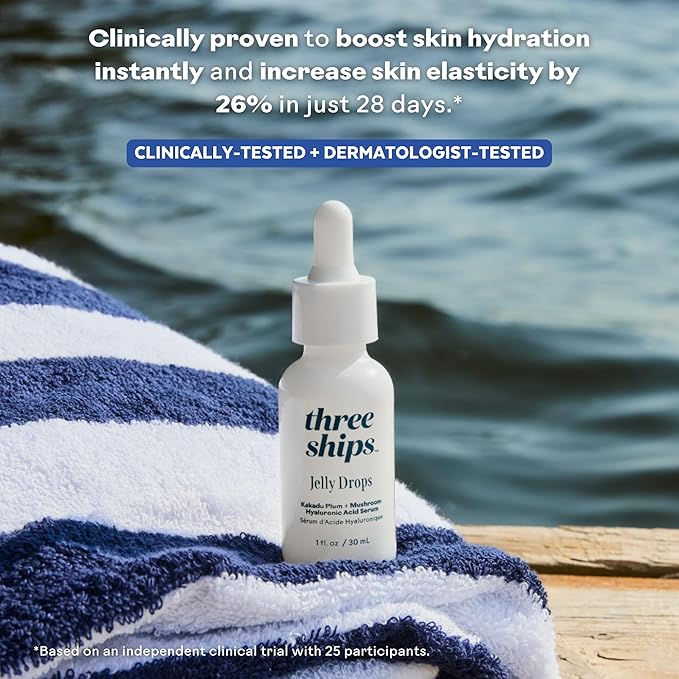 Three Ships - Jelly Drops Kakadu Plum + Mushroom Hyaluronic Acid Serum | Hydrate, Replenish, Plump Skin | Cruelty-Free, Vegan, Paraben-Free, Sensitive Skin Safe (1 fl oz | 30 mL)