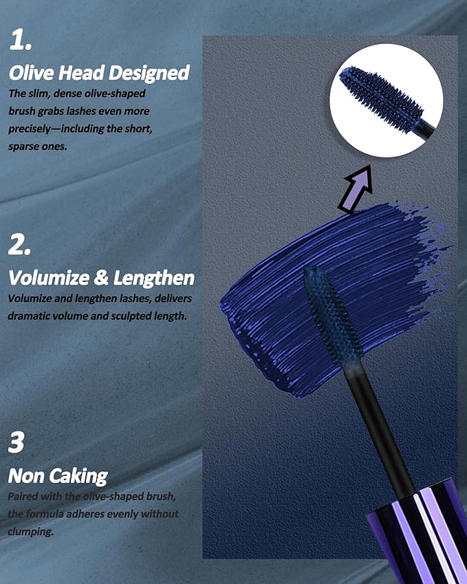 Blue Mascara and Eyeliner Set, 5D Waterproof Mascara Volume and Length Natural Lengthening Curling, Smudge Proof Blue Eyeliner Pencil, Natural Eye Makeup Gift Kit for Women in Halloween Set-02