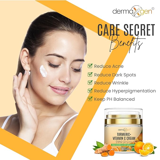 Turmeric Face Cream + 30% Vitamin C Glow Boosting Moisturizer & Skin Repairing, Hydrating with Organic Ingredients Anti-Aging Facial Cream, Normal, Dry, Oily & Combination Skin - 1.7 FL OZ