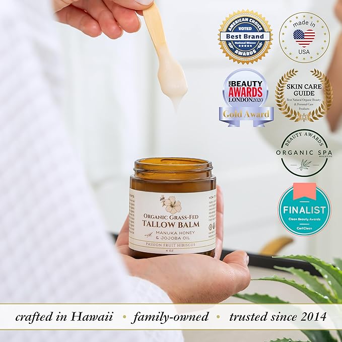 Beef Tallow for Face, Moisturizer with Manuka Honey & Pure Essential Oils, Organic Face & Body Balm, Natural Skincare with Jojoba, Sweet Almond, Tamanu & Baobab Oils, Made in USA, 4oz