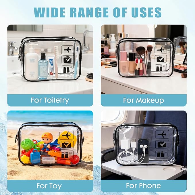 TSA Approved Clear Travel Toiletry Bag, Makeup Cosmetic Bag for Women Men 20 Packs (Black)