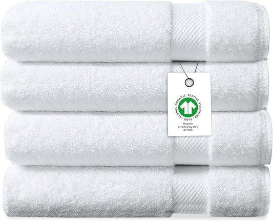 Delara Organic Cotton Luxuriously Plush Bath Towel Pack of 4 | GOTS & OEKO-TEX Certified | Premium Hotel Quality Towels | Feather Touch Technology|650 GSM Long Staple|Soft, Quick Dry & Ultra-Absorbent