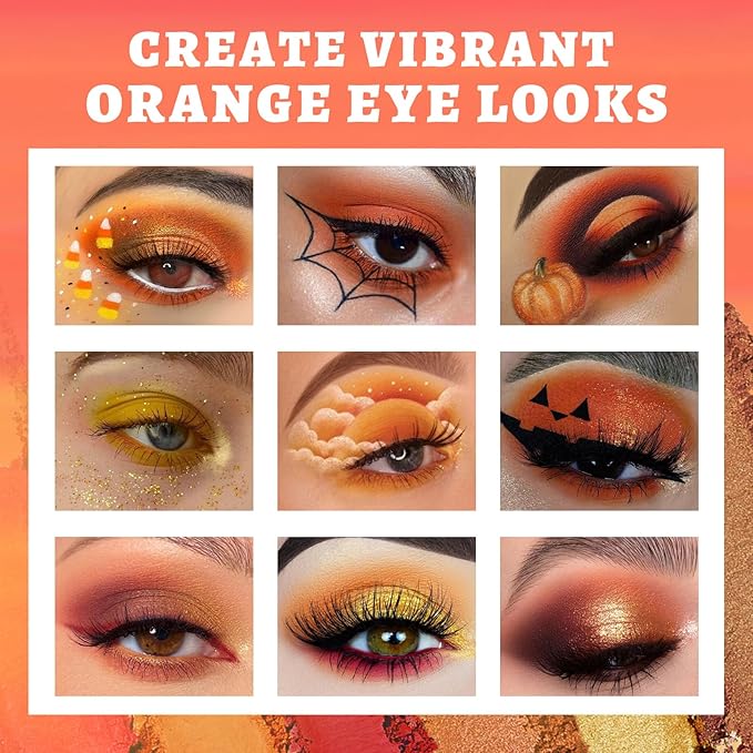 UCANBE Orange Eyeshadow Makeup Palette, 15 Colors Vibrant Shimmer Matte Glitter Eye Shadow Pallet, High Pigmented Warm Yellow Sunset Red Coral for Fall Cosplay Halloween Costume Parties Pumpkin Makeup