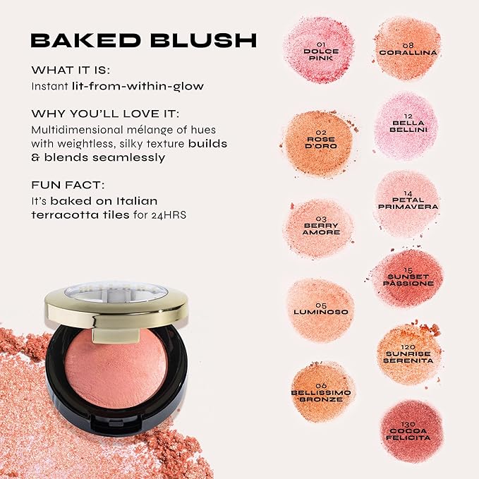 Milani Baked Blush, Powder Blush for Cheeks, Cruelty Free Makeup - Shape, Contour & Highlight Face for a Shimmery or Matte Finish -Rose D'oro