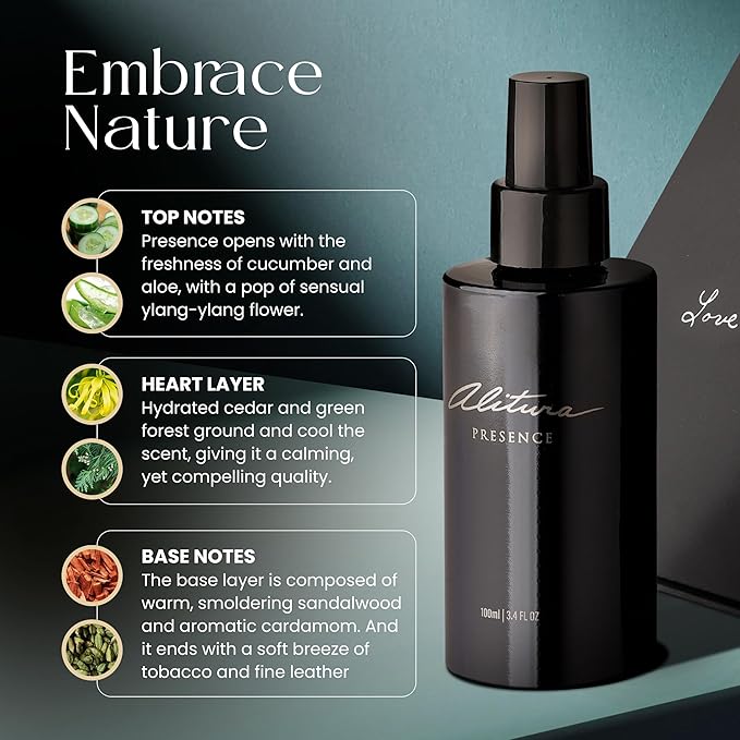 Alitura Presence Natural Fragrance – Clean, Unisex Perfume for Men and Women with Sandalwood, Cardamom & Ylang Ylang – Non-Toxic, Vegan, Long-Lasting Scent, 100ml