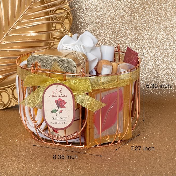 21Pcs Bath and Body Gift Basket Set for Women Christmas Gifts- Rose Vanilla XL Spa Gift Basket for Women Gifts｜ Bath Gift Set Home Bath Spa Self Care Kit - Thank You, Birthday Spa Gift Baskets