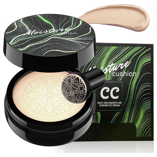 Mushroom Head Air Cushion CC Cream - Moisturizing & Oil Control BB Cream Foundation Create Long-Lasting, Waterproof Makeup Base Primer, Concealer Full Coverage for All Skin Types (Ivory)