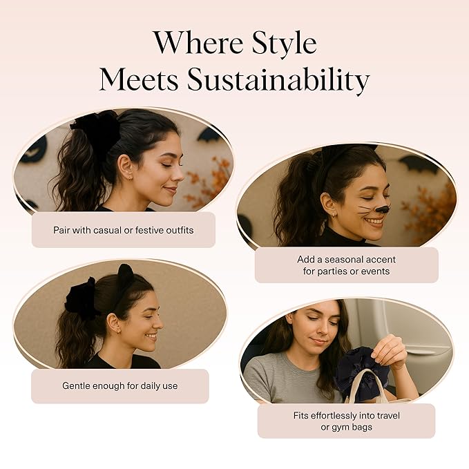 Kitsch Pleated Scrunchie for Women - No Crease Hair Ties No Damage, Stylish and Comfortable Fabric Ponytail Holders for Everyday Hairstyles & Spooky Season Looks | Ideal Gifts for Women - 1pc