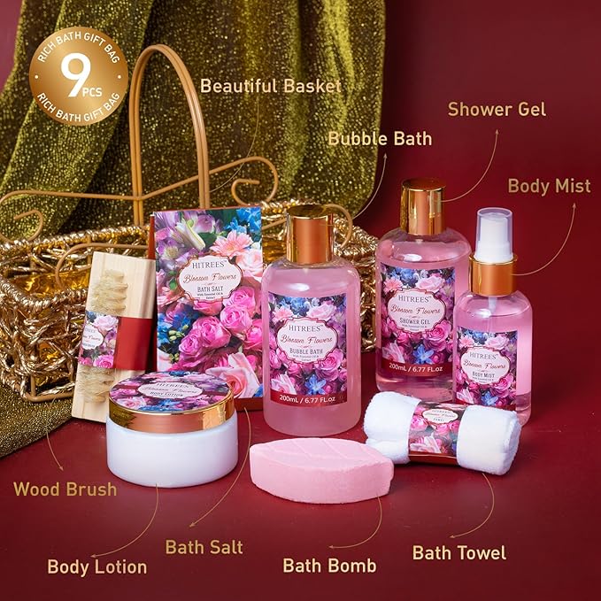 Gifts For Women Gift Basket for Women– 9 Piece Set of ROSE JASMINE Home Spa Set, Spa Gift Basket, Friendship Gifts, Shower Care Set - Bath Pampering Package, Bath Gift Set for Her, Mom, Mothers Day