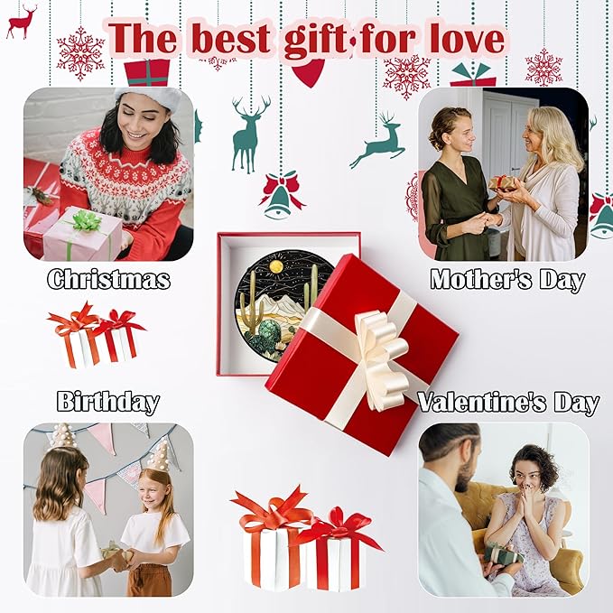 Stained Glass Window Hanging, Black and White Golden Cactus Nature Suncatcher for Doors Window Home Starry Sky Sun Catchers Decor Mother's Day Birthday Gifts for Women, Men Mom 9.8 in