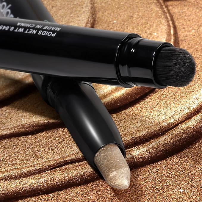 Cream Waterproof Hypoallergenic Eyeshadow Stick, long wear Metallic Glitter Matte Eye Shadow Pencil With Makeup Brush, Eye Brightener, 10 Gold Brick Shimmer