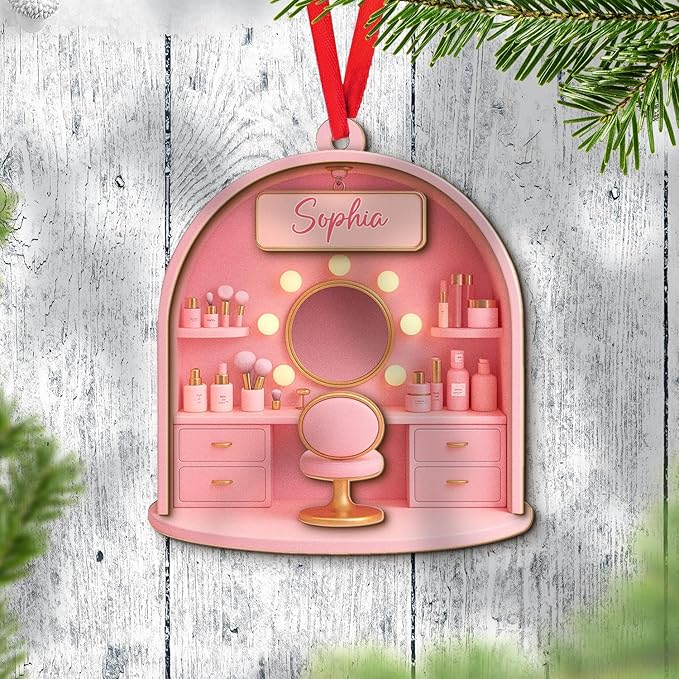 Personalized Makeup Tools Christmas Ornament 2025, Makeup Box Christmas Ornament Gift for Makeup Artist, Christmas Tree Decor for Makeup Shop, Gift for New Makeup Coworkers (Makeup 7)