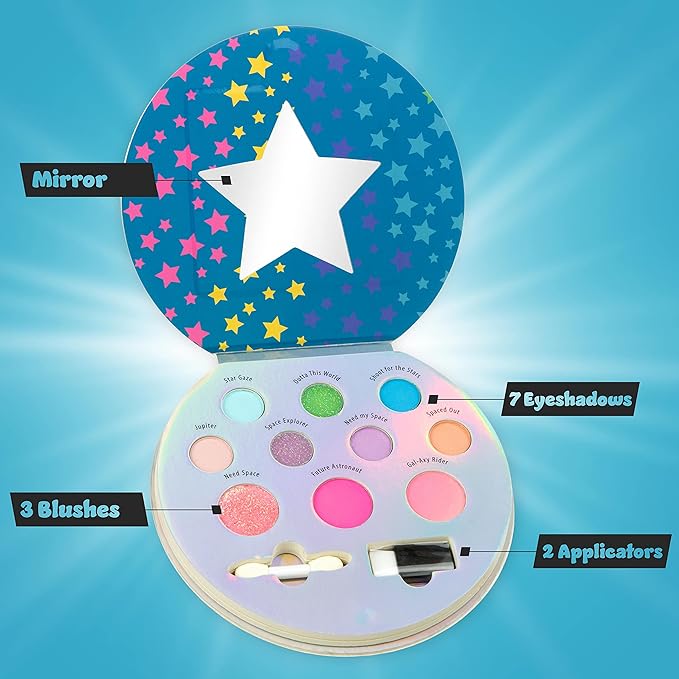10 Color Eyeshadow Palette & Blush Makeup Novelty Beauty Set, Fold Out Compact with Mirror, Washable, Non-Toxic,Galaxy Love Glisten & Glitter Makeup Palette