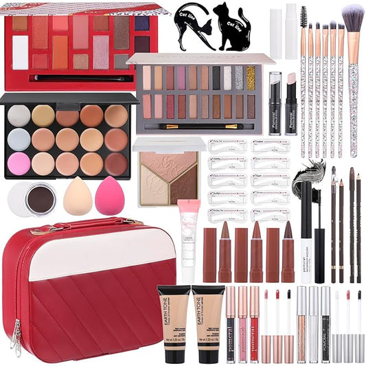 Makeup Kit For Women Girls, Makeup Set For Teens beginners, Full Makeup Kit With Everything Carrying Bag, Eyeshadow Palette, Foundation, Concealer, Lipstick, Brushes (14 & 20 Color eyeshaow Kit)