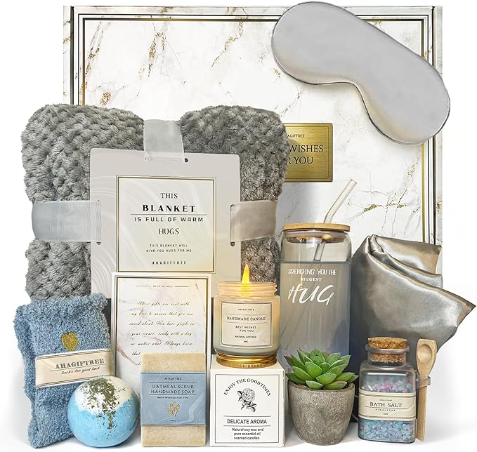 Get Well Soon Gift Baskets - 12PC Care Package for Women After Surgery, Birthday, Sympathy & Grief Gifts (Grayish)