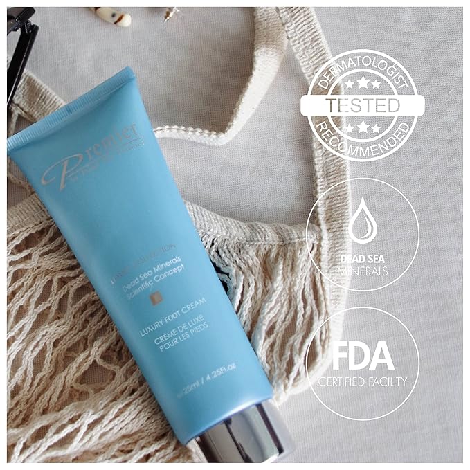 Premier Dead Sea Luxury Foot Cream treatment for dry cracked Skin, Smooth and Soften Dry, rough, Cracked Itchy Skin for Healthy Feet, light and quick absorbing. 4.2 fl.oz