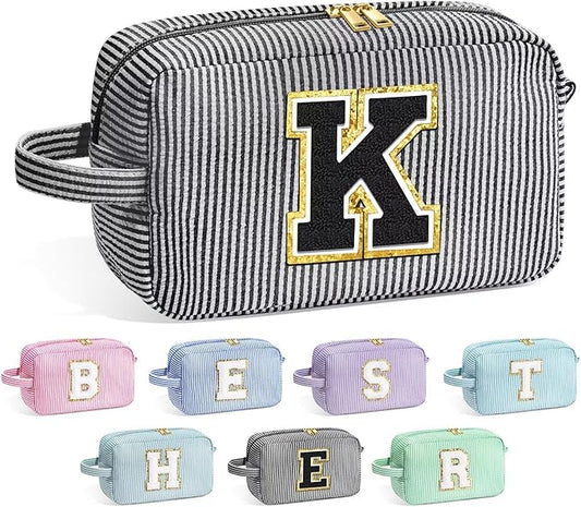 YOOLIFE Birthday Gifts for 4 5 6 7 8 9 10 11 12 13 14 15 16 Year Old Girl Gifts, Gifts for Women Teen Girls Kids Her Daughter, Monogram Initial Girls Makeup Bag, Black Letter K