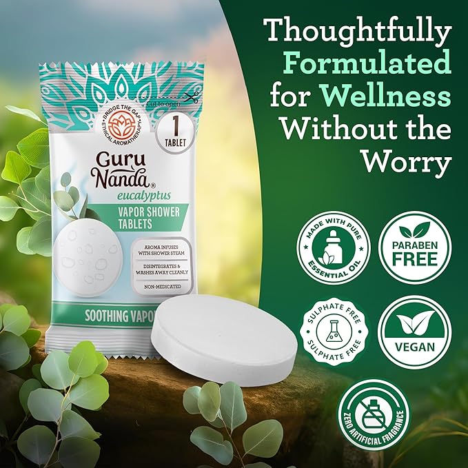 GuruNanda Eucalyptus Vapor Shower Tablets, Clean-Dissolving Aromatherapy Shower Steamers with Eucalyptus & Menthol, Promotes Relaxation, Ideal for Gifting, 10 Count