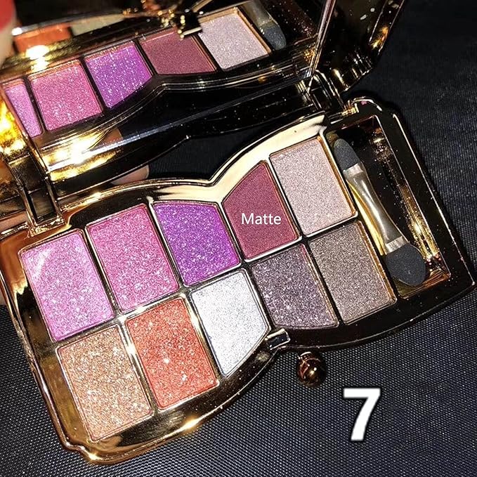 Glitter Eyeshadow Palette, 10 Colors Sparkle Shimmer & Matte Eye Shadow Highly Pigmented Waterproof Long Lasting Makeup Set (Color 7)