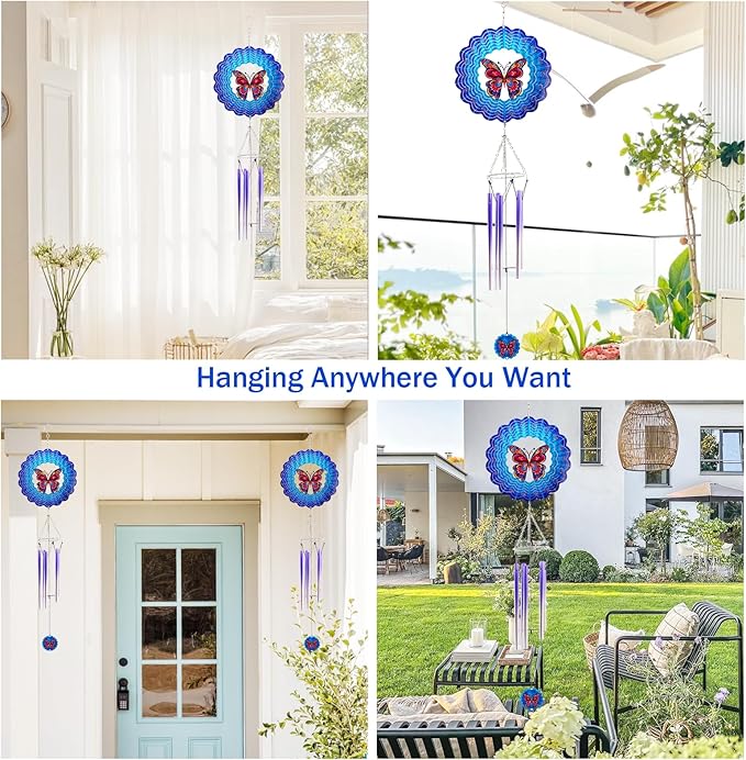 Wind Chimes with Butterfly Wind Spinner, Mom Gifts for Christmas Grandma Mom Women Birthday Retirement Teacher, 31" Windchimes Outdoor Decor Hanging Mobile for Garden Porch Patio Backyard