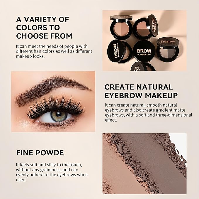 MAEPEOR Brow Powder Duo 6 Colors Natural Smooth Eyebrow Powder Professional Brow Contour Palette for Filler Defined & Sculpt (06 Medium Brown)