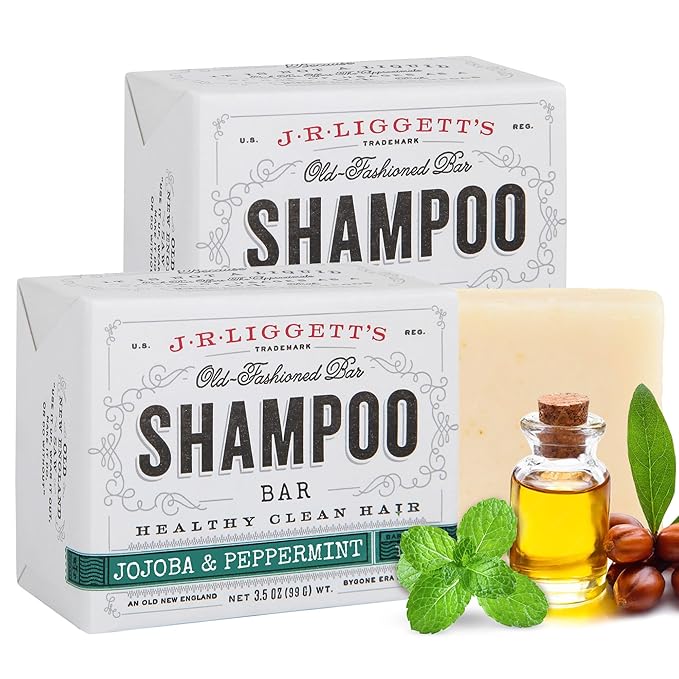 J·R·LIGGETT'S Shampoo Bar for Hair, Jojoba and Peppermint Formula, Bar to Supports Strong Healthy Hair Growth, Nourish Follicles, Antioxidants, Vitamins, Sulfate-Free, 2 Pack 3.5 oz