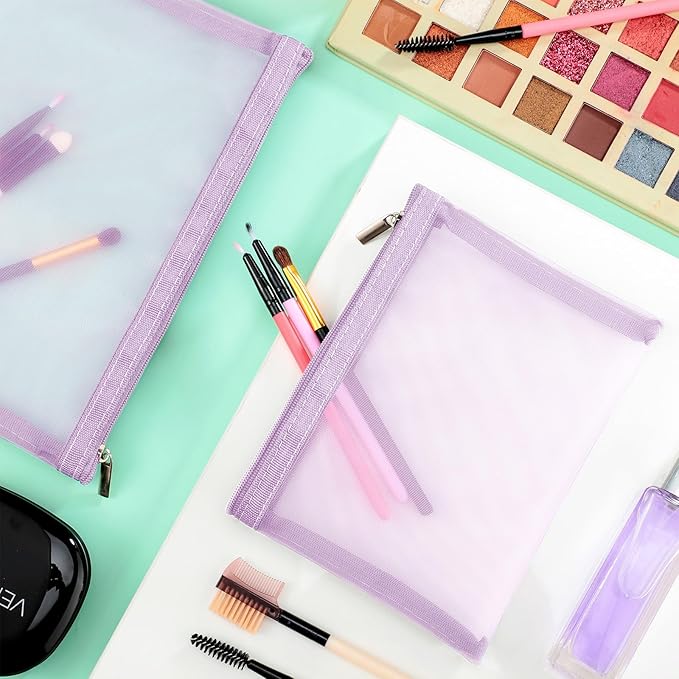 6 Pieces Mesh Makeup Bags Mesh Cosmetic Bag Portable Travel Organizing Zipper Pouch Toiletries Makeup Pouches for Home Office Travel Accessories