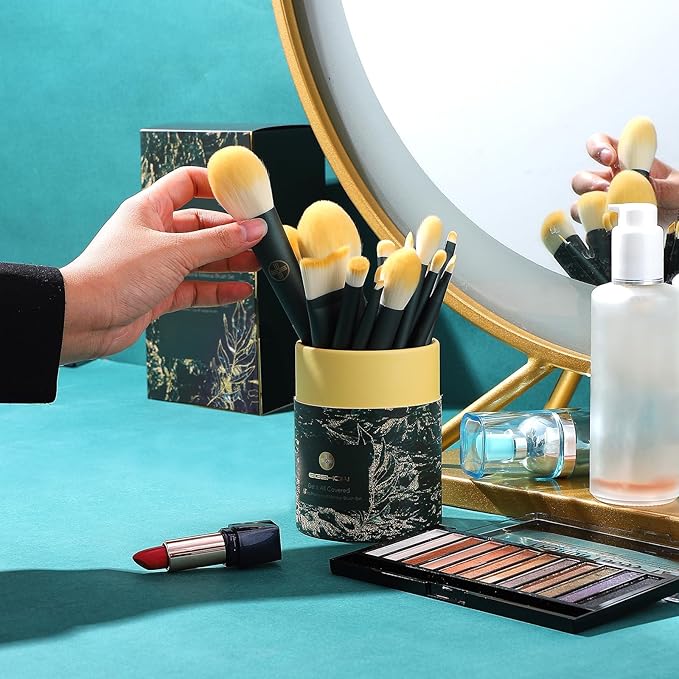 EIGSHOW Makeup Brushes 18pcs Professional Makeup Brush Travel Set with Eco Cylinder 2Cups Holder, Premium Synthetic Foundation Powder Concealer Blush Blending Eye Lip Brush Kit - Cruelty Free