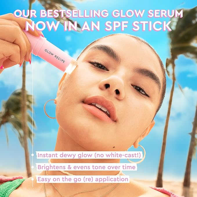 Glow Recipe Beach Bag Essentials Beauty Kit - SPF Dew Balm Sunscreen Stick (0.58 oz) + Ultra Fine Watermelon Setting Mist Facial Spray (2.5 oz) - Protect from UVA Rays & Prep Makeup Routine