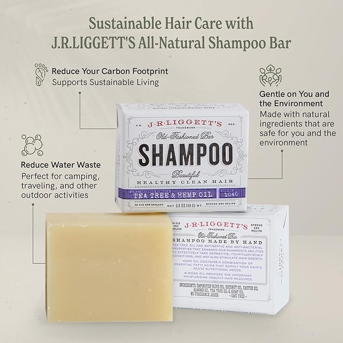 J·R·LIGGETT'S Shampoo Bars - Tea Tree, Jojoba & Peppermint and Coconut & Argan Oils - Nourishes Follicles with Antioxidants and Vitamins - Sulfate-Free - Set of Three 3.5 Ounce Bars