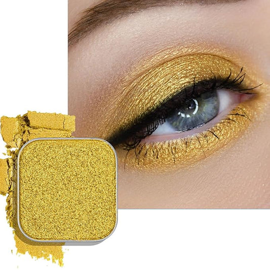 Magnetic Single Eyeshadow Gold Shimmer Highly Pigmented Blendable Longwear Powder in Magnetic Refill Pan for Custom Palette Easy to Apply and Remove (Meadow Glow)