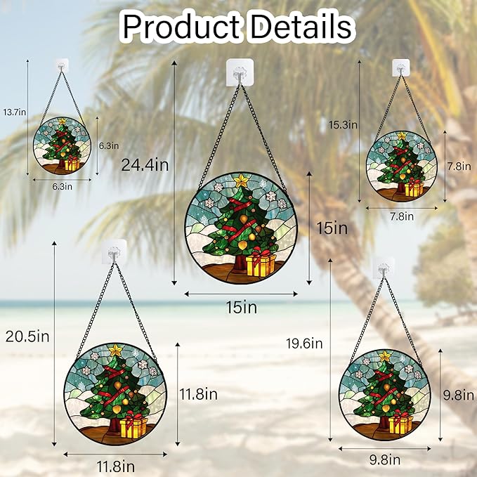 Stained Glass Window Hanging Green Christmas Tree Snowflake Large 15" - Suncatcher Door Garden Sun Catcher Xmas Holiday Decor Birthday for Mom Men Woman Friend Nana