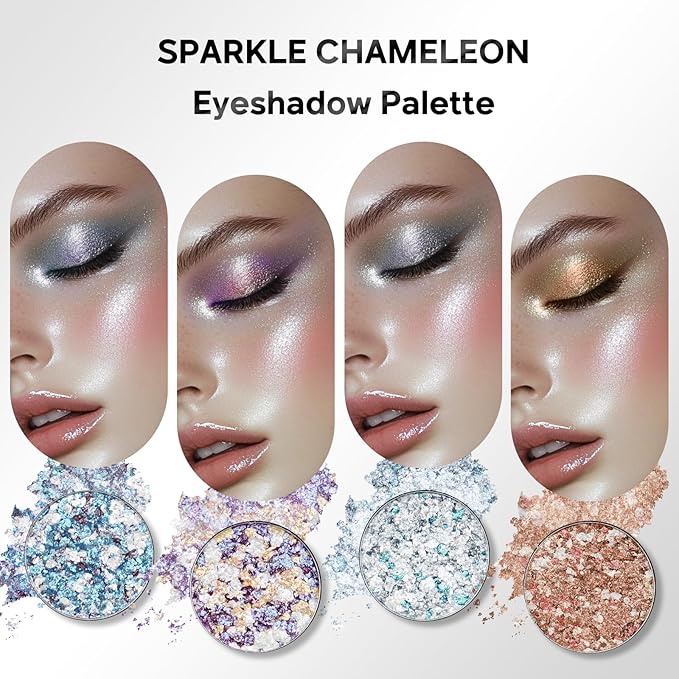 Color Nymph Glitter Eye Makeup Palette | Holographic Eyeshadow Pallet with ALL Duochrome Shimmer Shades | Travel Size Eye Shadow Palette with Mirror & Brush | Highly Pigmented & Long-Lasting (Prisma)