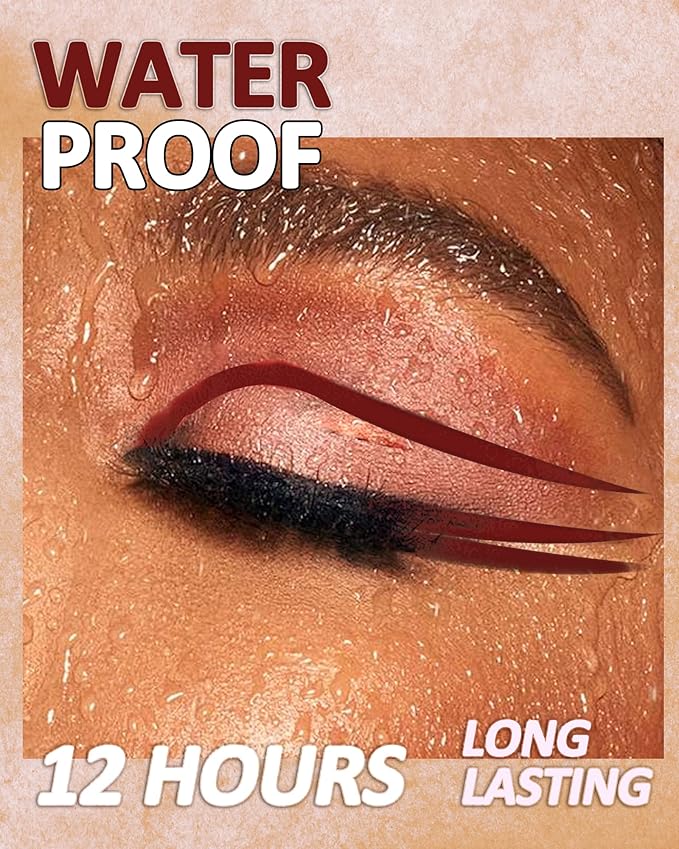 Burgundy Red Mascara and Eyeliner Set,5D Waterproof Burgundy Mascara Volume and Length Natural Lengthening Curling,SmudgeProof Red Eyeliner Pencil,Natural Eye Makeup Gift Kit for Women in Halloween-07