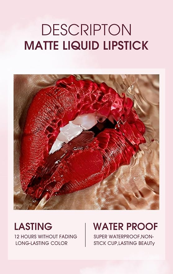 MAEPEOR 12Pcs Velvet Matte Liquid Lipstick Set Waterproof Long Lasting Quick-drying Non-Stick Cup Nude Lip Stain Kit