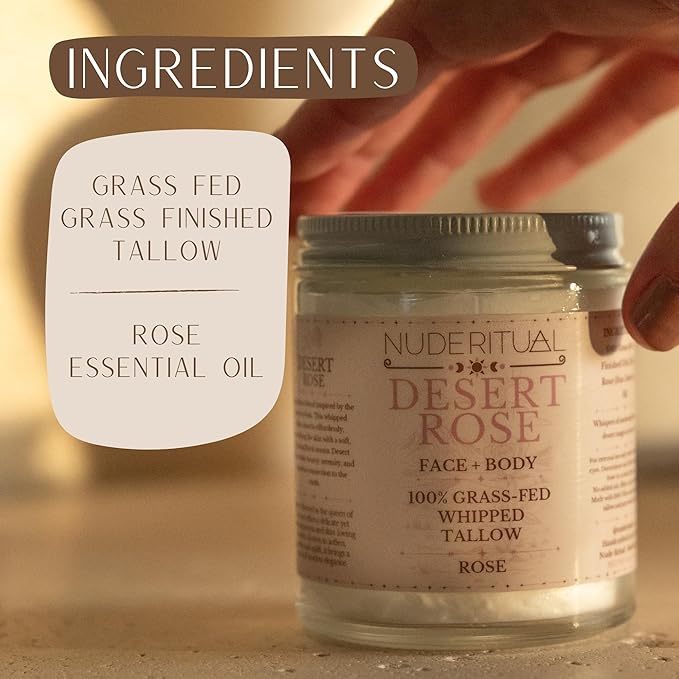 100% Grass-Fed Whipped Tallow Balm for Skin Care – Face + Body – Natural Moisturizer Lotion, 4 oz (Desert Rose)