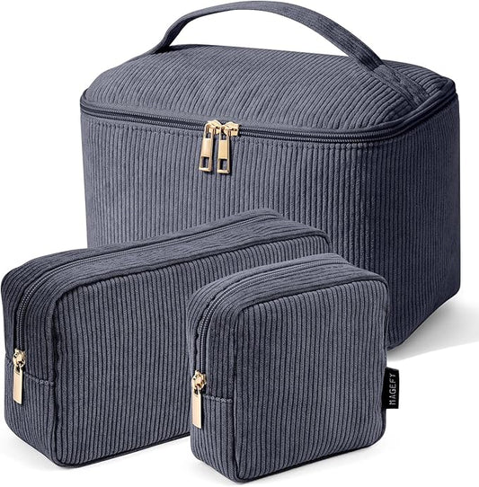 MAGEFY Small Makeup Bag for Purse Mini Cosmetics Bag Corduroy Cute Cosmetic Pouch for Women with Slip-in Pockets