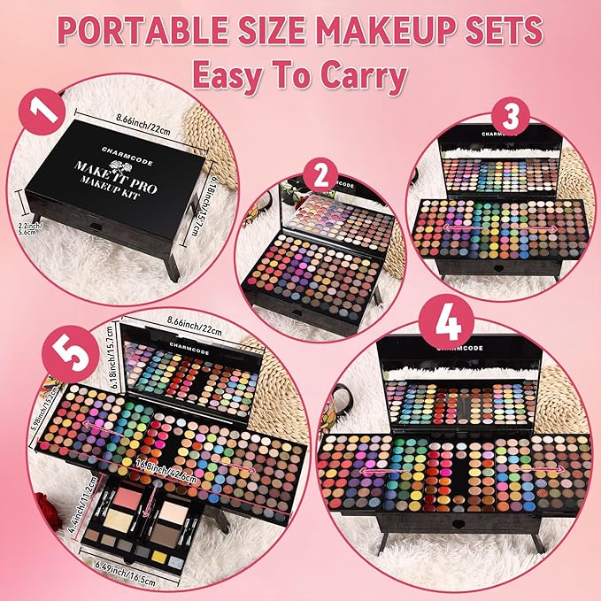 190 Colors Cosmetic Make up Palette Set Kit Combination with Eyeshadow Facial Blusher Eyebrow Powder Face Concealer Powder Eyeliner Pencil A Mirror All-in-One Makeup Gift Sets For Women