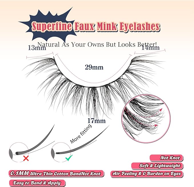 Natural Lashes False Eyelashes 17MM Wispy Lashes 3D Volume Strip Eyelashes C Curl False Eye Lashes 0.1MM Thin Band Fluffy Lashes Pack Siligli 7 Pair Lash Eyelash