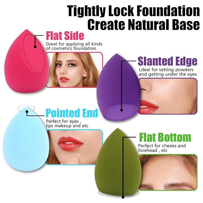 Makeup Sponge Blender Beauty Sponge Set 12pcs and Beauty Foundation Sponge Blender Holder 1PCS,Blending Sponges Cosmetic Puff Flawless for Cream, Liquid Foundation & Powder,Gift for Women