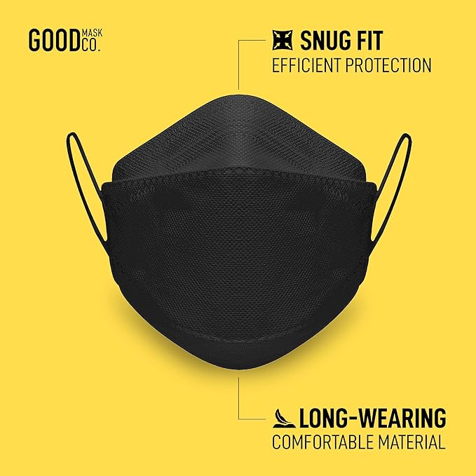 Good Mask Co. Good Comfort KN95 Face Mask, Disposable KN95 Face Mask, Folding, Filter Efficiency 95%, Comfortable Face Masks, Bulk Face Masks (10 Pack of Masks, Black)