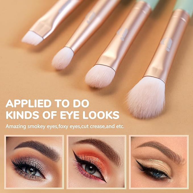 Makeup Brush Set Eyeshadow 5 Pcs, Eye Shadow Brushes for Women With Powder Puff, Fluffy Blending Brush, Crease, Eyeliner Brush Professional, Makeup Artist Set, Vegan & Cruelty Free