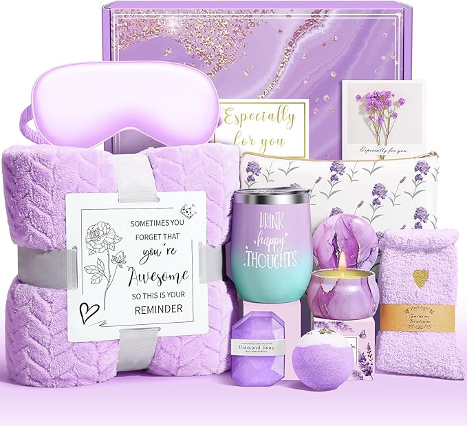 Happy Birthday Gifts for Women Self Care Gift, Relaxing Care Package Get Well Soon Spa Gift Basket with Luxury Blanket, Mothers Day, Brithday Gifts for Mom Her Friend Sister Wife