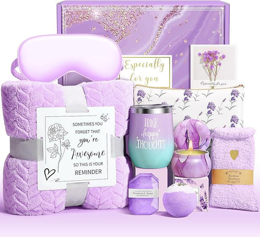 Happy Birthday Gifts for Women Self Care Gift, Relaxing Care Package Get Well Soon Spa Gift Basket with Luxury Blanket, Mothers Day, Brithday Gifts for Mom Her Friend Sister Wife