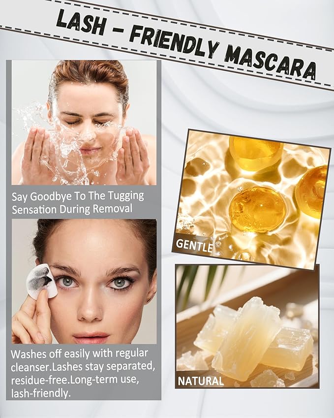 Mascara for Older Women 60 Plus, 2PCS Black Waterproof Mascara Volume and Length for Mature Women, Lengthening - Thin Long Lasting No Clumps Volumizing Mascaras Primer Ideal for Sensitive Eyes 01