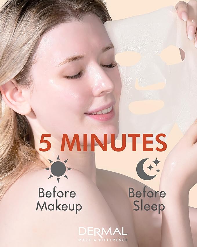 DERMAL Red Ginseng Collagen Essence Mask - Reduces Wrinkles, Radiant Skin, Rejuvenating Skin - Hypoallergenic Skin Friendly Sheet