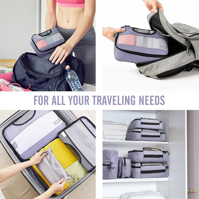 Veken 8 Set Packing Cubes for Travel Essentials, Suitcase Organizer Bags in 4 Sizes, Carry-On Luggage Accessories with Large Laundry & Hanging Toiletry Bag, Must-Have for Airplane, Road Trip & Camping